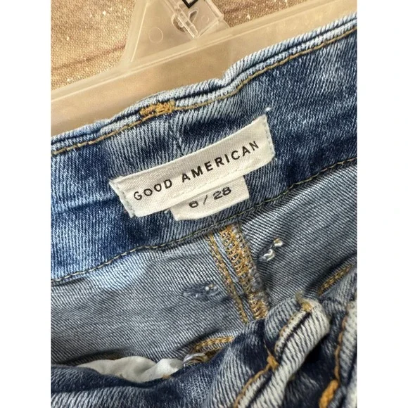 Good American Good Legs Flare Jeans Indigo330 Button Fly 6 28 x 32 70s Hippie - Picture 5 of 8